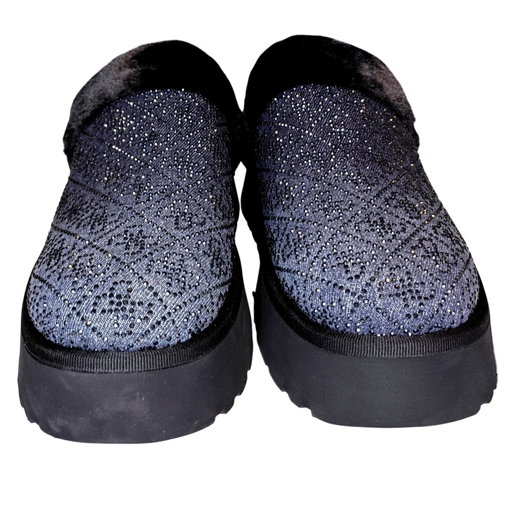 Guess Danika Blue Rhinestone Platform Slippers Faux Fur Mules GWDANIKA52 Mens 9